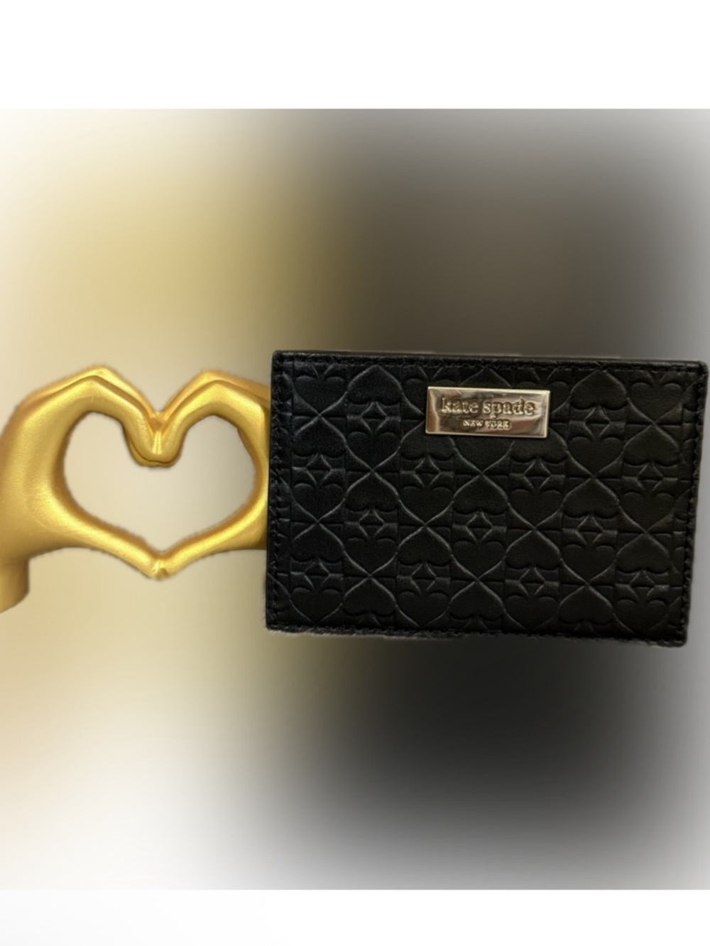 kate spade Black Quilted Card Holder with Gold Logo Plate - Picture 2 of 6